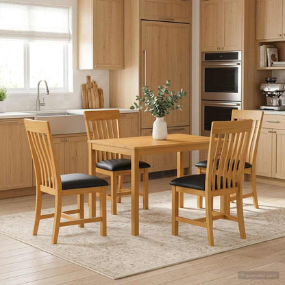 Dining Set 5 pcs Black Solid Oak Wood