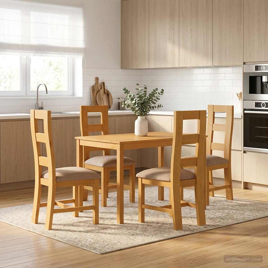 Dining Set 5 pcs Grey Solid Oak Wood