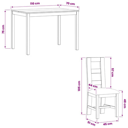 Dining Set 5 pcs Grey Solid Oak Wood