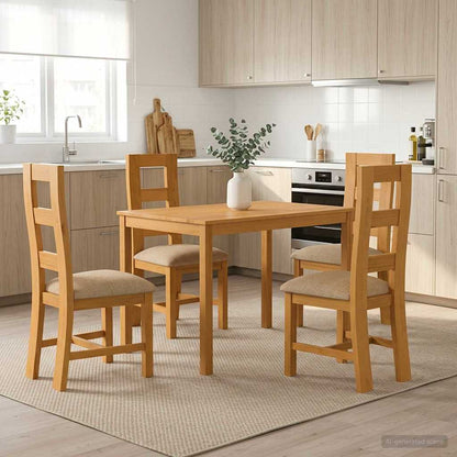 Dining Set 5 pcs Beige Solid Oak Wood