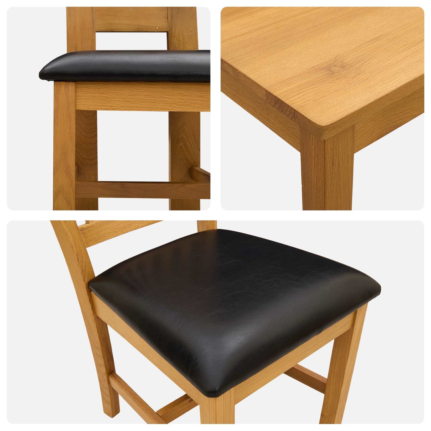 Dining Set 5 pcs Black Solid Oak Wood