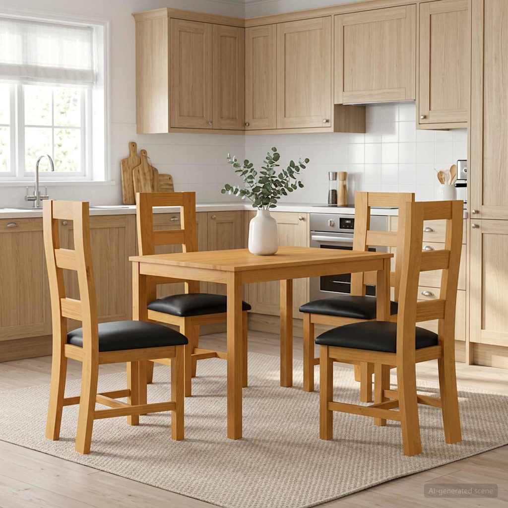 Dining Set 5 pcs Black Solid Oak Wood