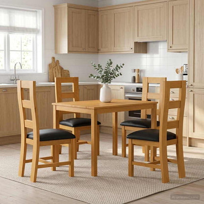 Dining Set 5 pcs Black Solid Oak Wood