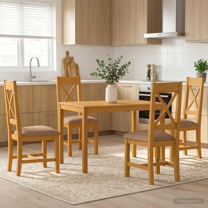 Dining Set 5 pcs Grey Solid Oak Wood