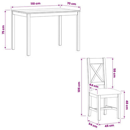 Dining Set 5 pcs Grey Solid Oak Wood