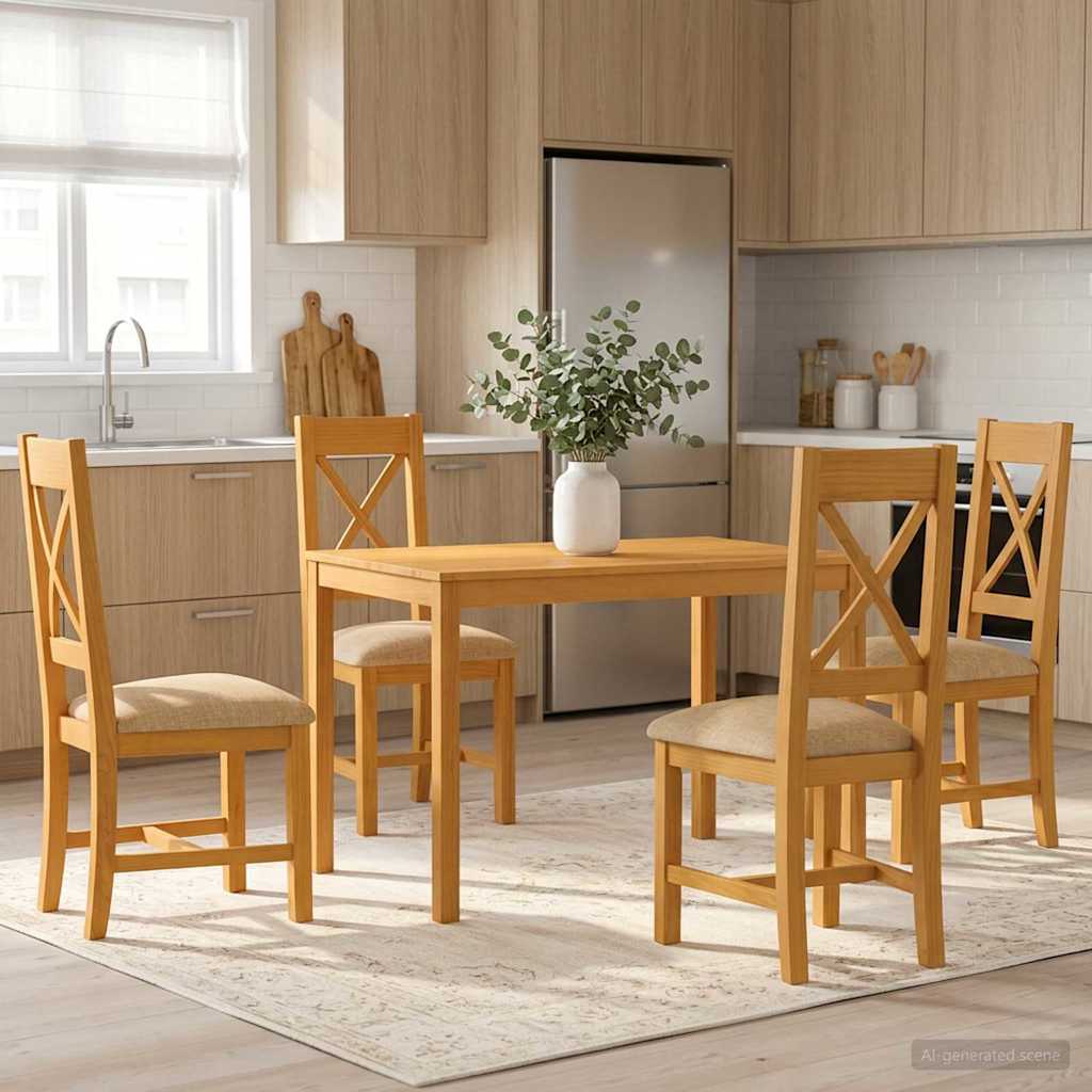 Dining Set 5 pcs Beige Solid Oak Wood