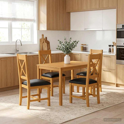 Dining Set 5 pcs Black Solid Oak Wood