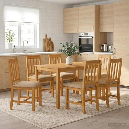 Dining Set 7 pcs Beige Solid Oak Wood
