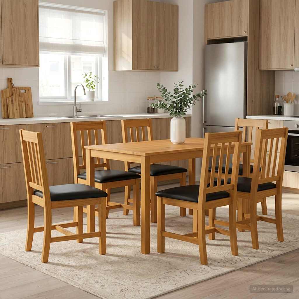 Dining Set 7 pcs Black Solid Oak Wood
