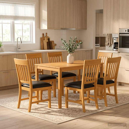 Dining Set 7 pcs Black Solid Oak Wood