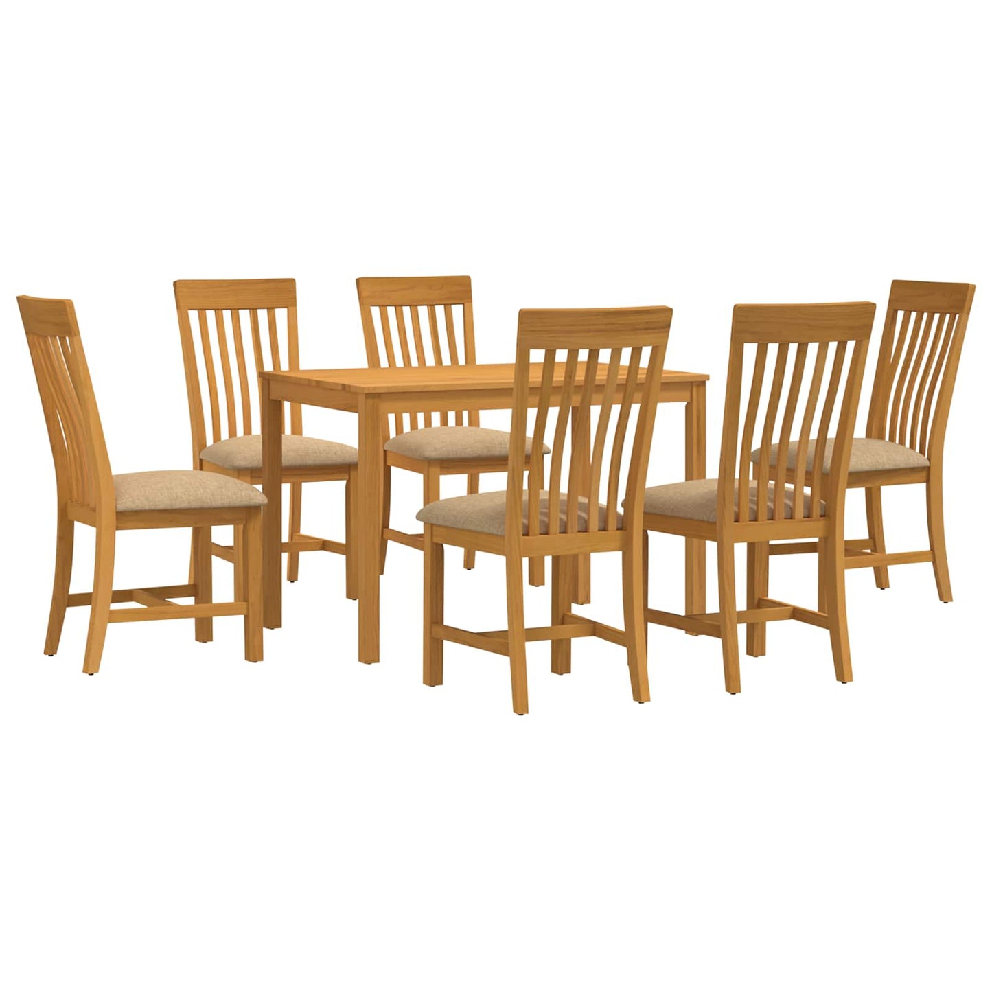 Dining Set 7 pcs Beige Solid Oak Wood