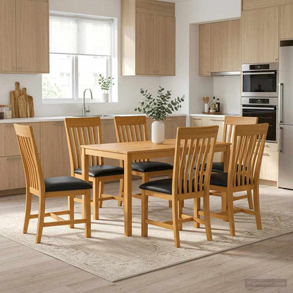 Dining Set 7 pcs Black Solid Oak Wood