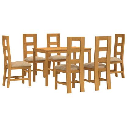 Dining Set 7 pcs Beige Solid Oak Wood