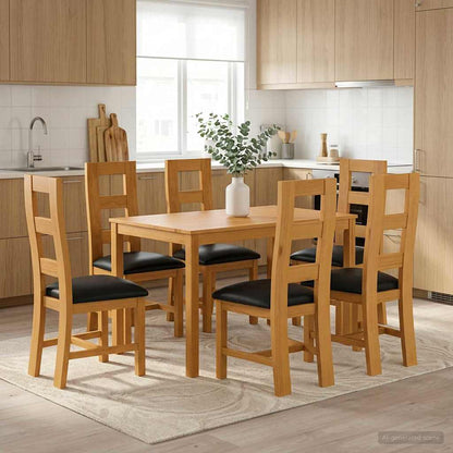 Dining Set 7 pcs Black Solid Oak Wood