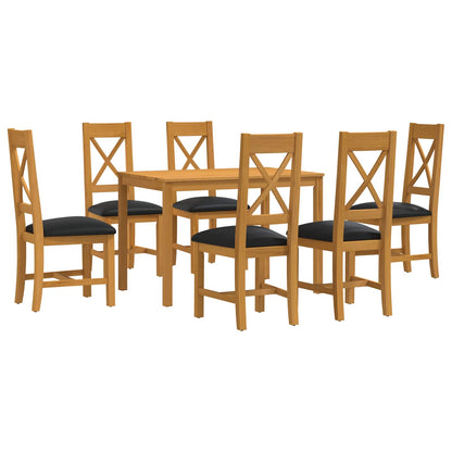 Dining Set 7 pcs Black Solid Oak Wood