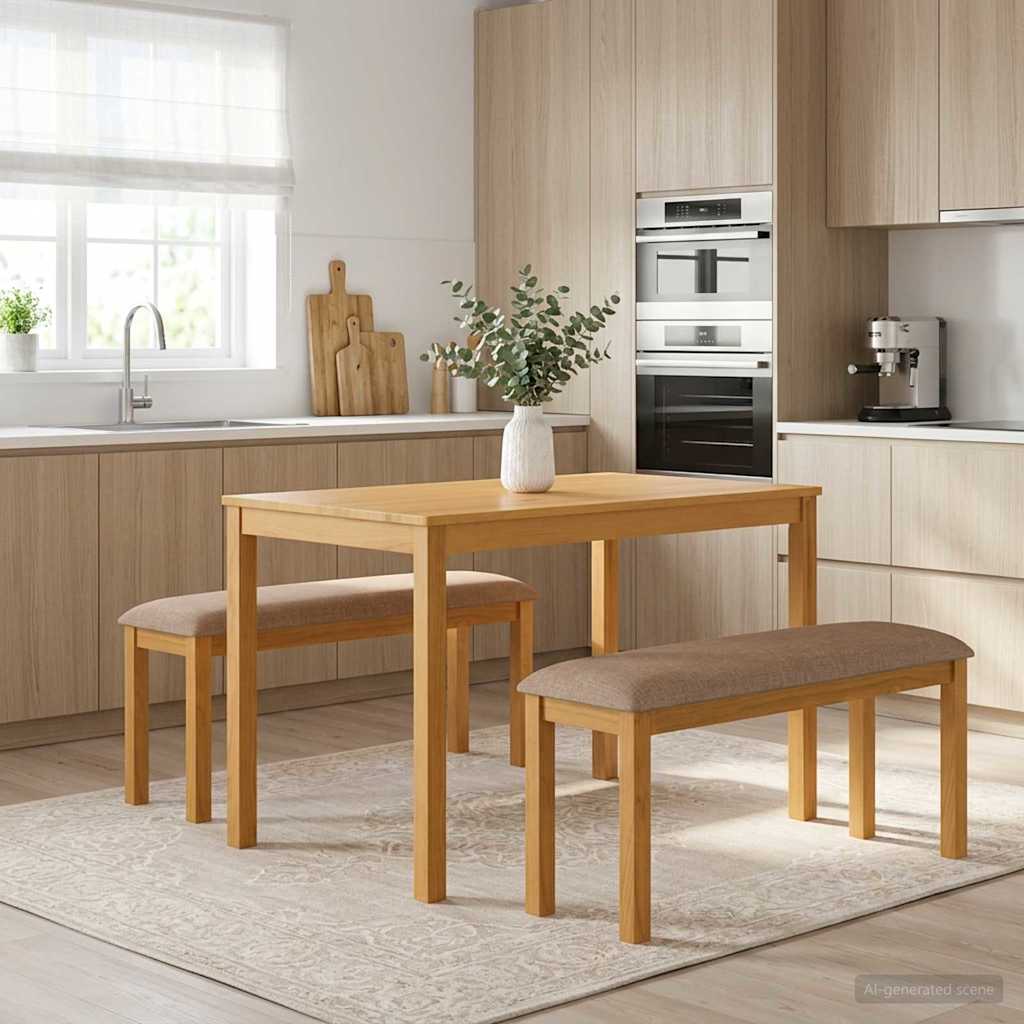 Dining Set 3 pcs Grey Solid Oak Wood