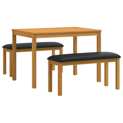 Dining Set 3 pcs Black Solid Oak Wood