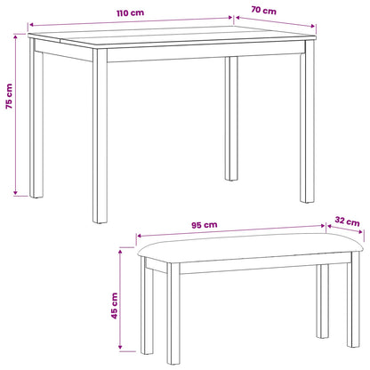 Dining Set 3 pcs Black Solid Oak Wood