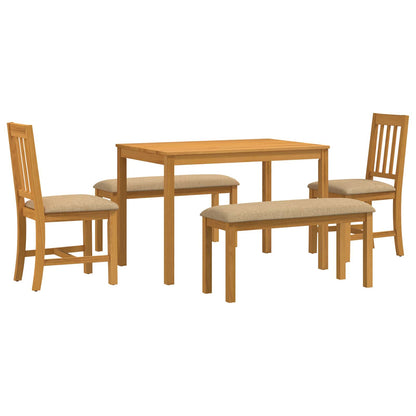 Dining Set 5 pcs Beige Solid Oak Wood