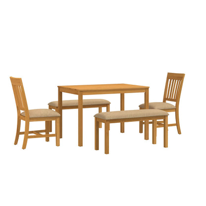 Dining Set 5 pcs Beige Solid Oak Wood