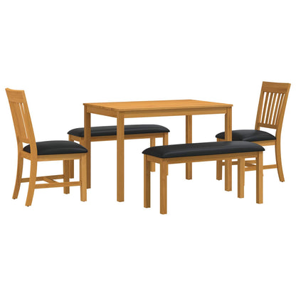 Dining Set 5 pcs Black Solid Oak Wood