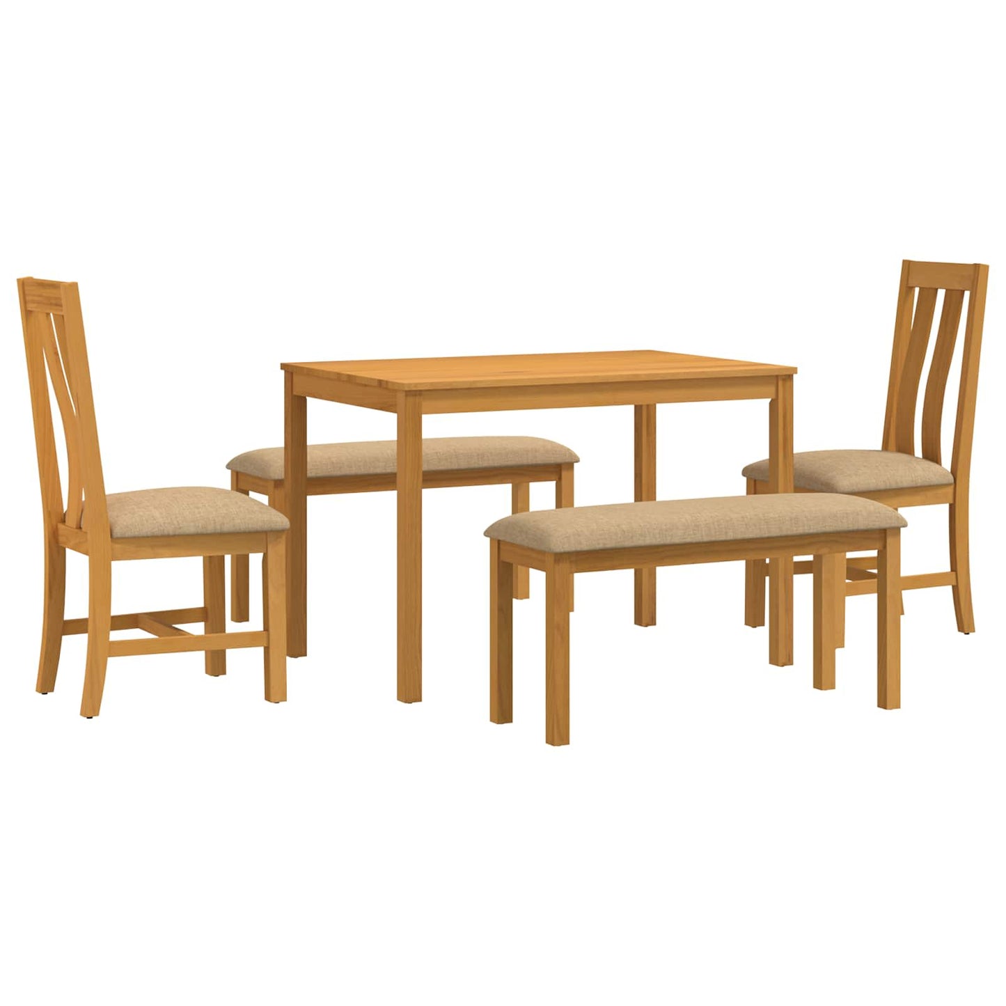 Dining Set 5 pcs Beige Solid Oak Wood
