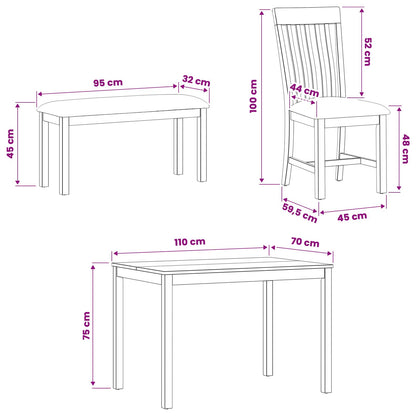 Dining Set 5 pcs Grey Solid Oak Wood
