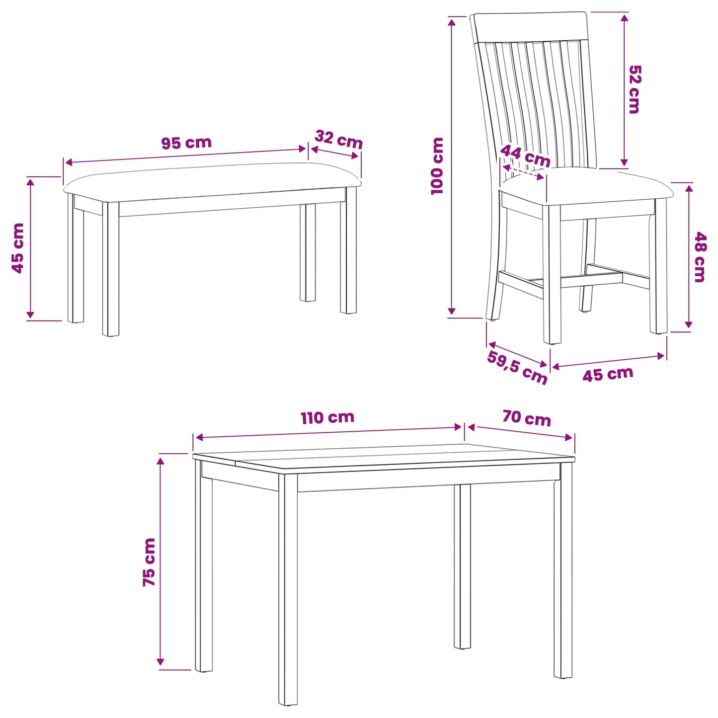 Dining Set 5 pcs Black Solid Oak Wood