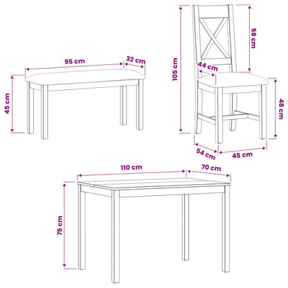 Dining Set 5 pcs Grey Solid Oak Wood