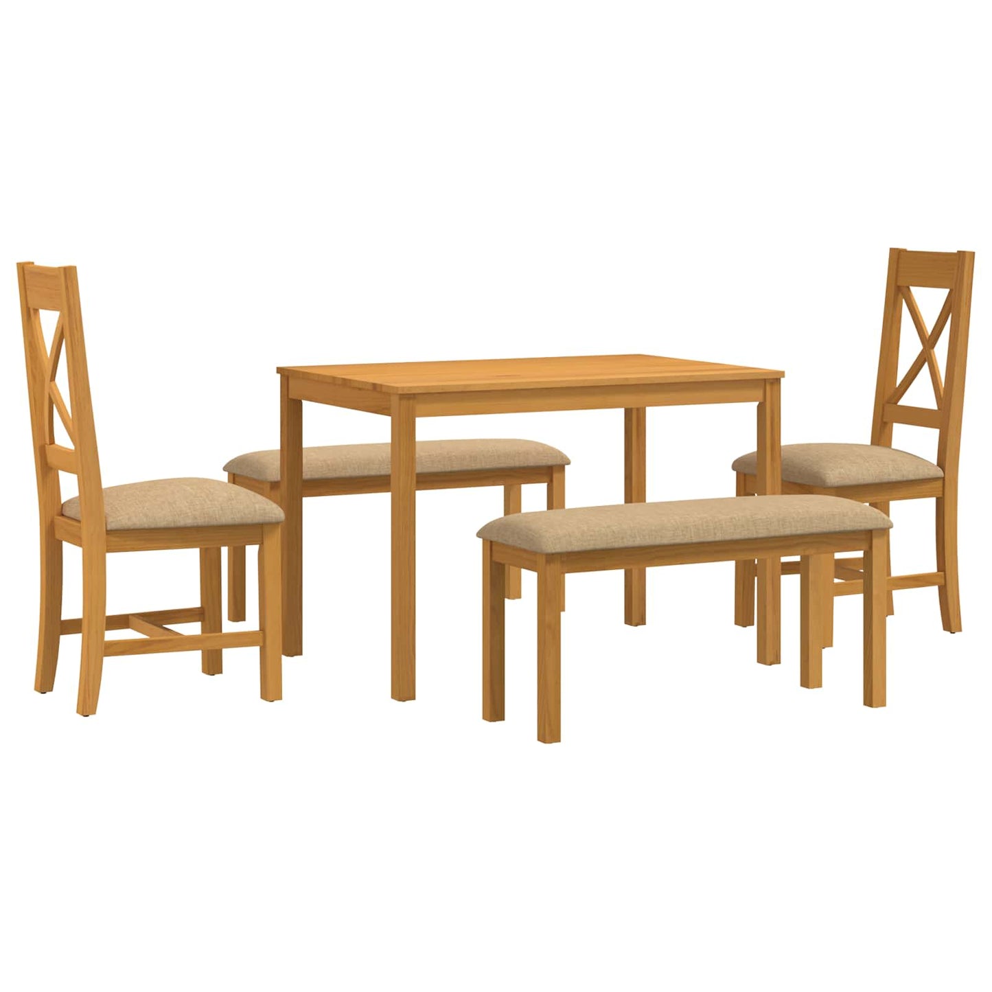 Dining Set 5 pcs Beige Solid Oak Wood
