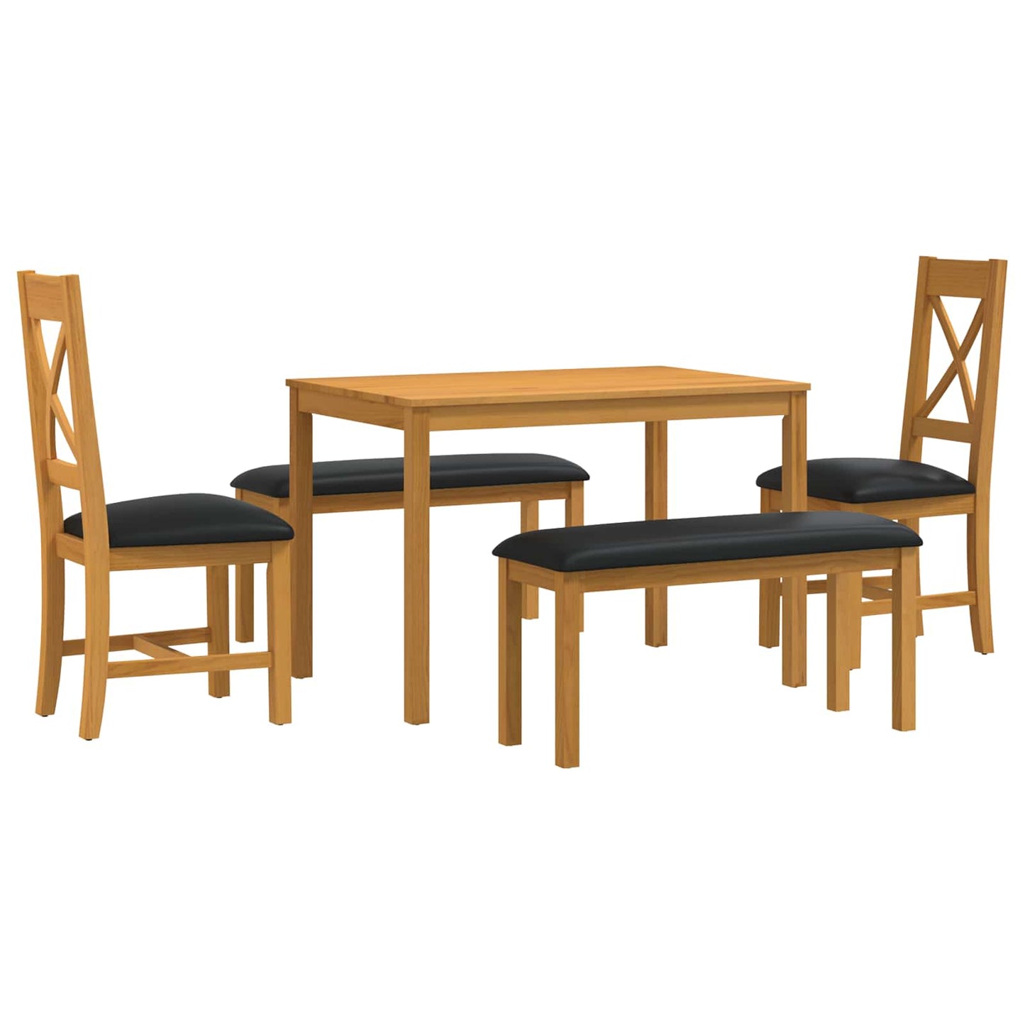 Dining Set 5 pcs Black Solid Oak Wood