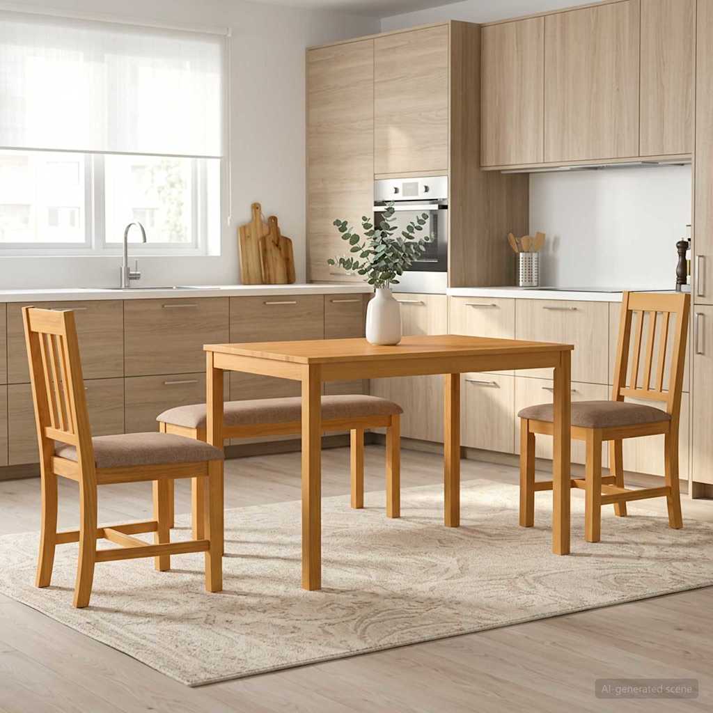Dining Set 4 pcs Grey Solid Oak Wood