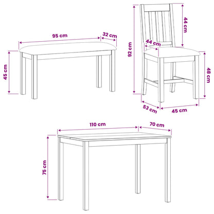 Dining Set 4 pcs Grey Solid Oak Wood