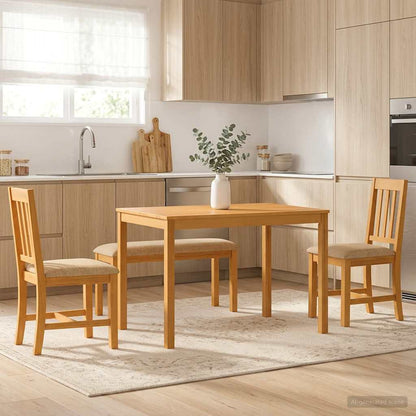 Dining Set 4 pcs Beige Solid Oak Wood