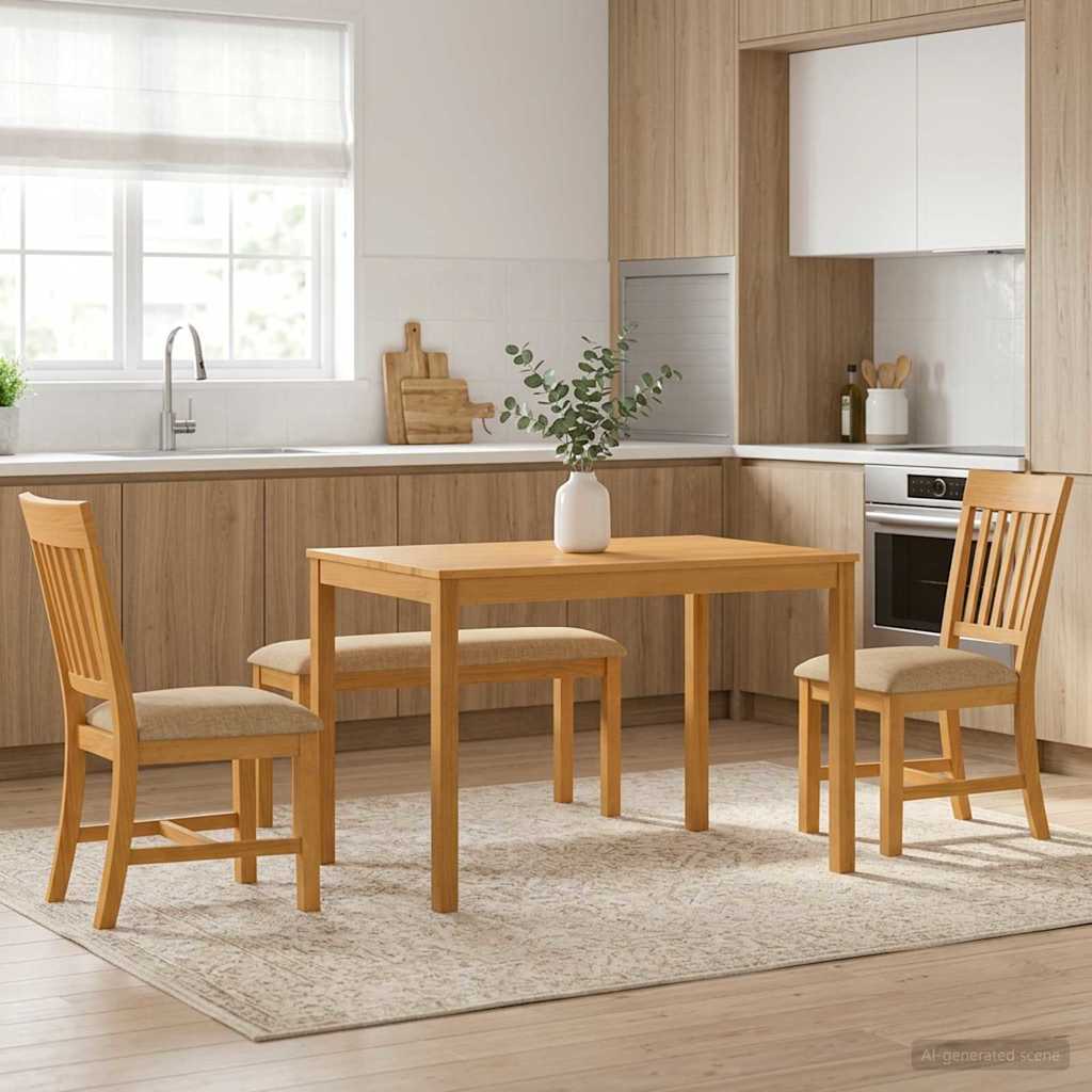 Dining Set 4 pcs Beige Solid Oak Wood