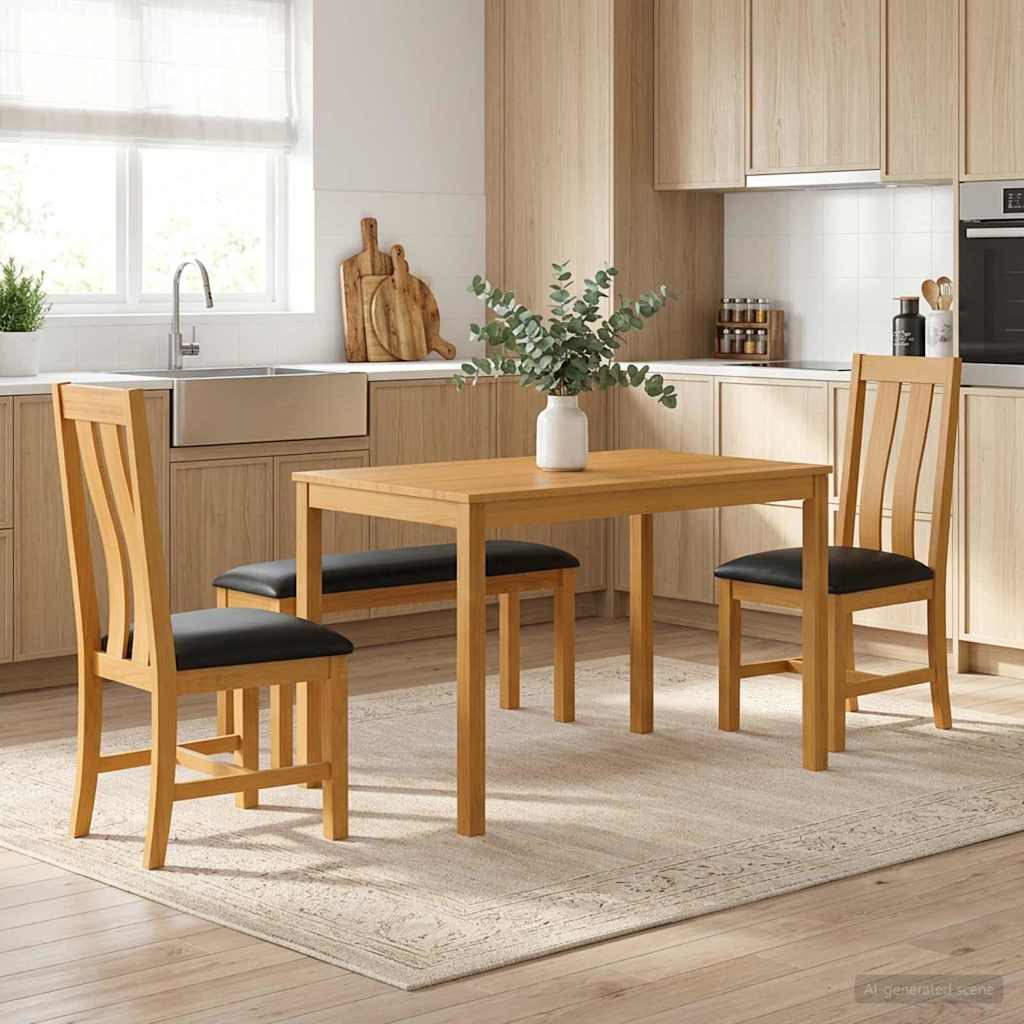Dining Set 4 pcs Black Solid Oak Wood