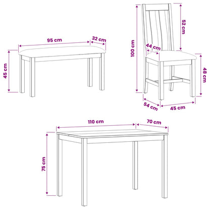 Dining Set 4 pcs Black Solid Oak Wood