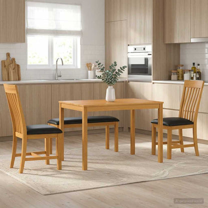 Dining Set 4 pcs Black Solid Oak Wood