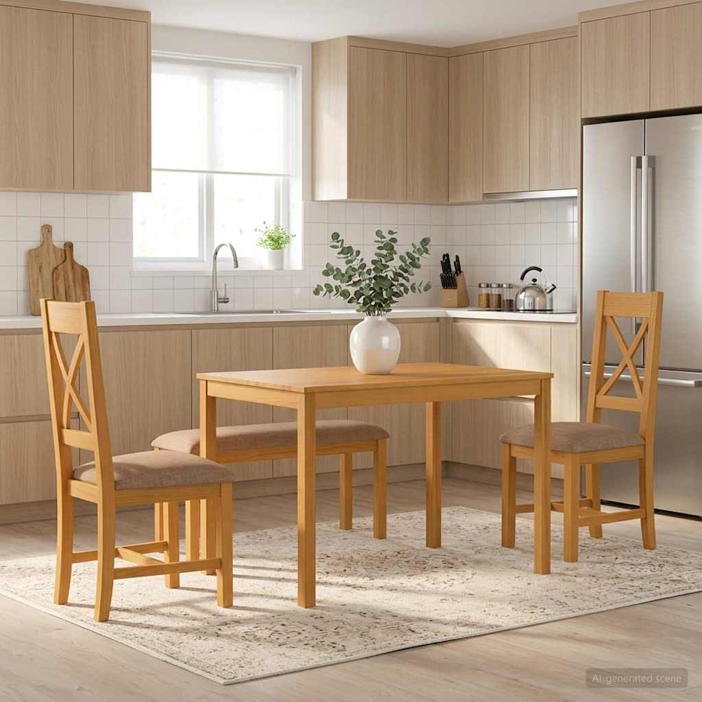 Dining Set 4 pcs Grey Solid Oak Wood