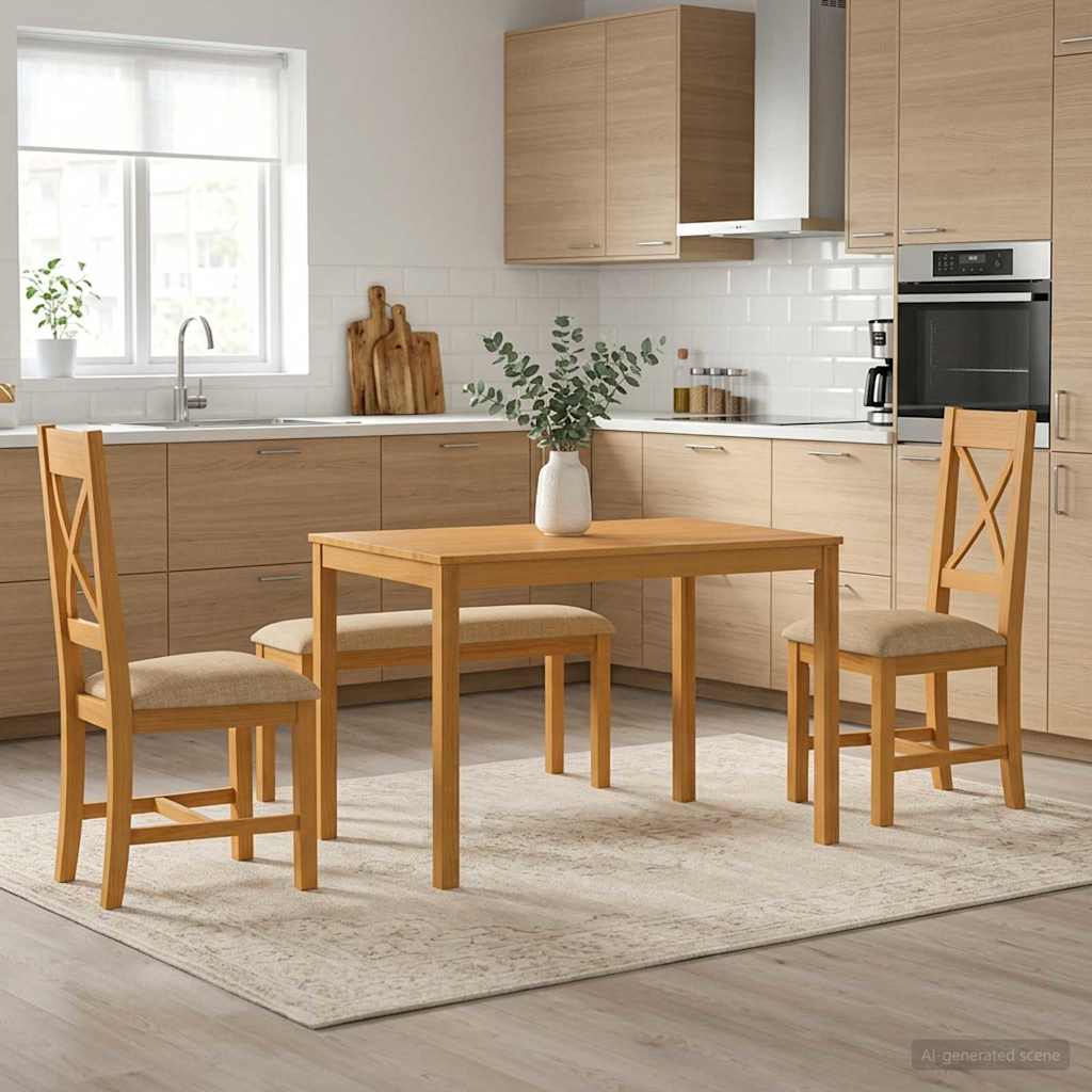Dining Set 4 pcs Beige Solid Oak Wood