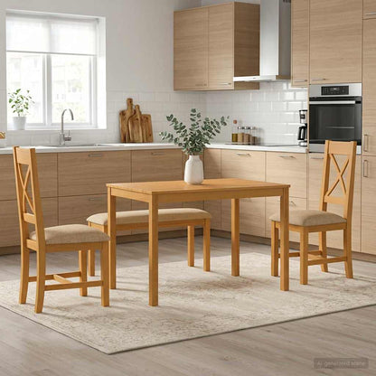 Dining Set 4 pcs Beige Solid Oak Wood