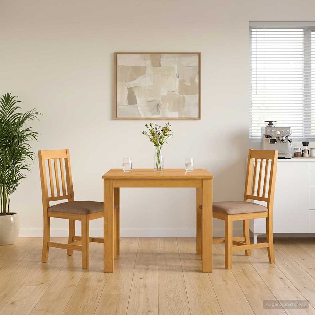 Dining Set 3 pcs Grey Solid Oak Wood