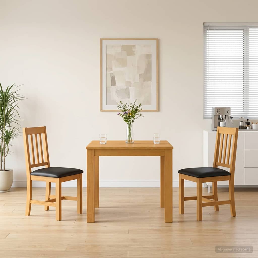 Dining Set 3 pcs Black Solid Oak Wood