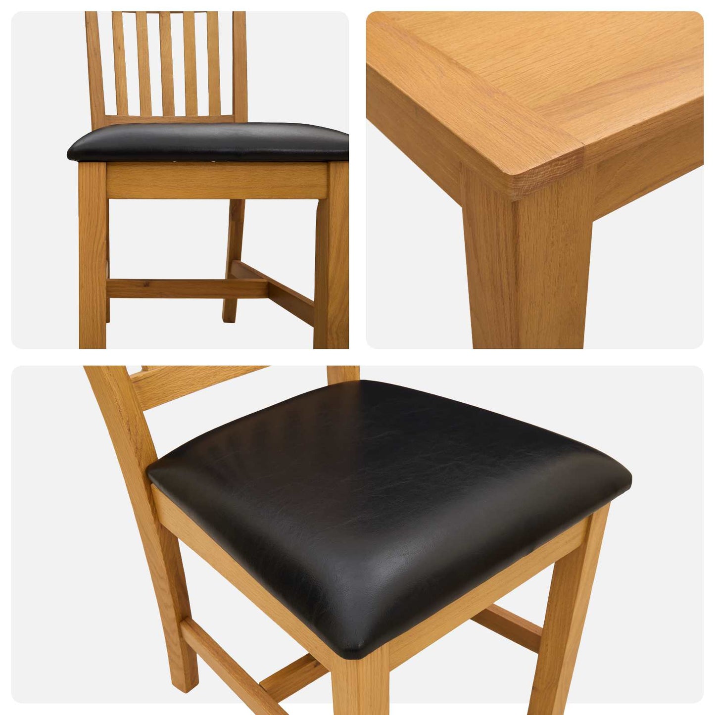 Dining Set 3 pcs Black Solid Oak Wood