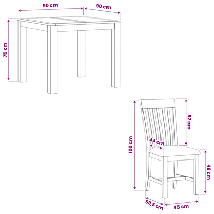 Dining Set 3 pcs Black Solid Oak Wood