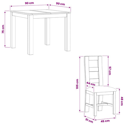 Dining Set 3 pcs Grey Solid Oak Wood