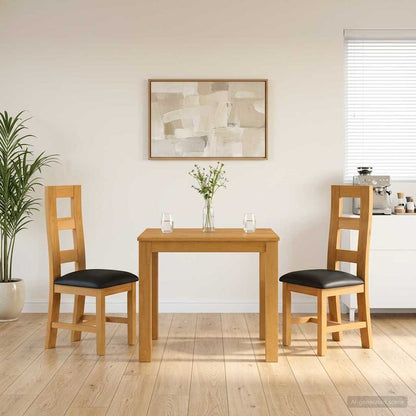 Dining Set 3 pcs Black Solid Oak Wood