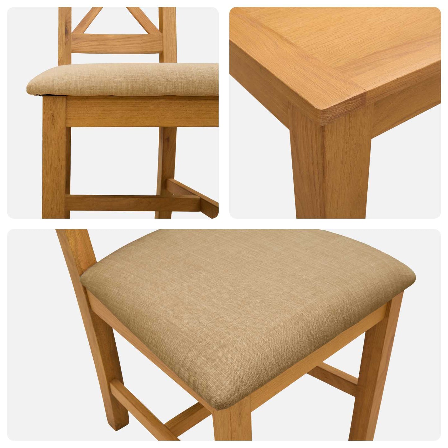 Dining Set 3 pcs Beige Solid Oak Wood
