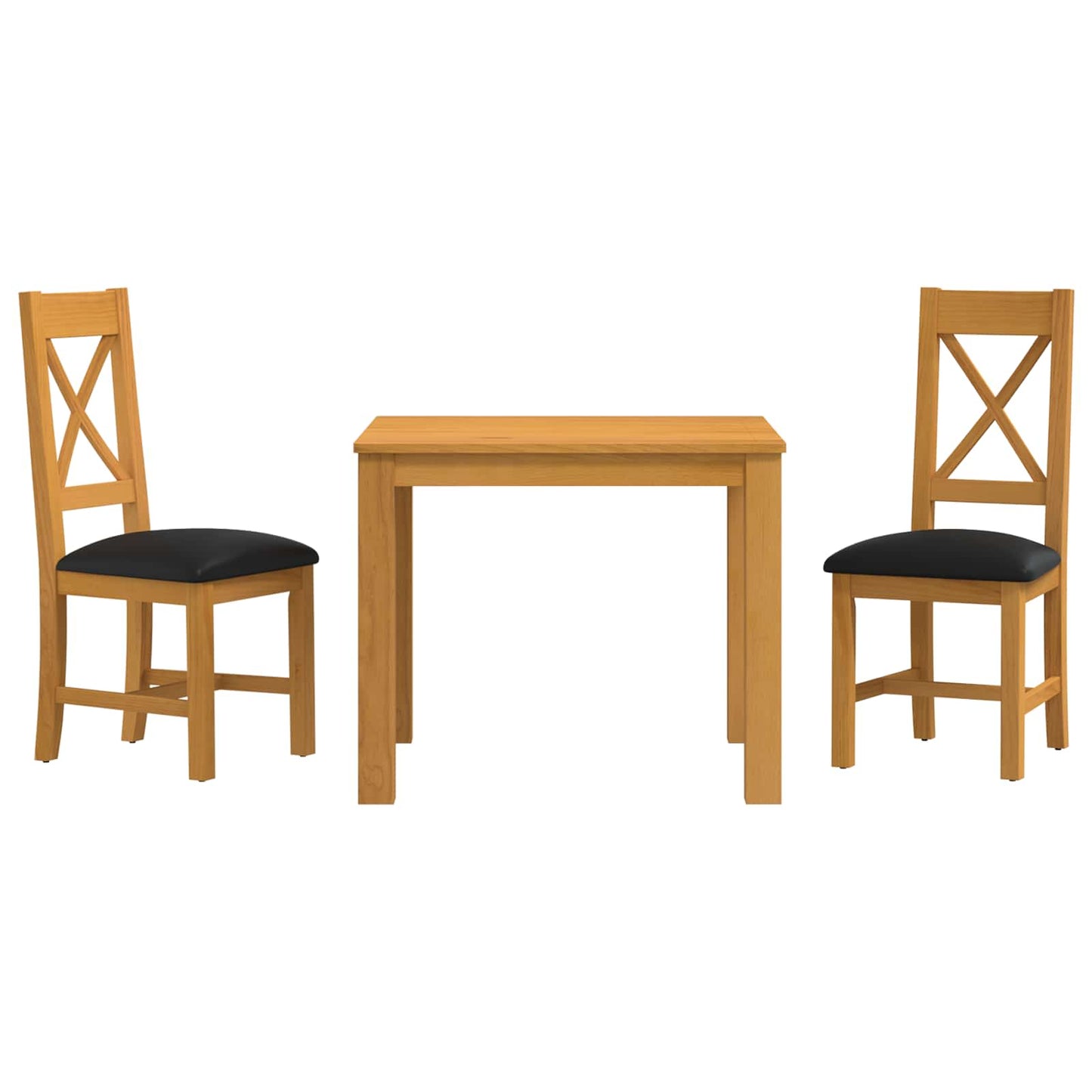 Dining Set 3 pcs Black Solid Oak Wood