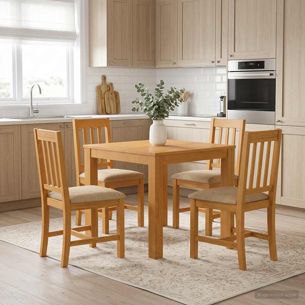Dining Set 5 pcs Beige Solid Oak Wood